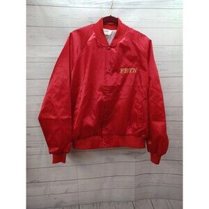 Vtg FETN Fire Emergency Television Network Red Nylon Varsity Bomber Jacket XL